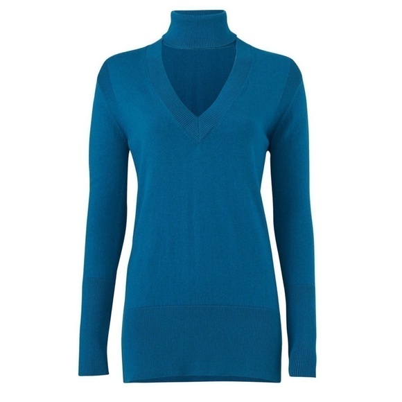 TOME Merino Wool Blend Cutout V-Neckline Turtleneck Ribbed Knit Trim Sweater M - Picture 7 of 8